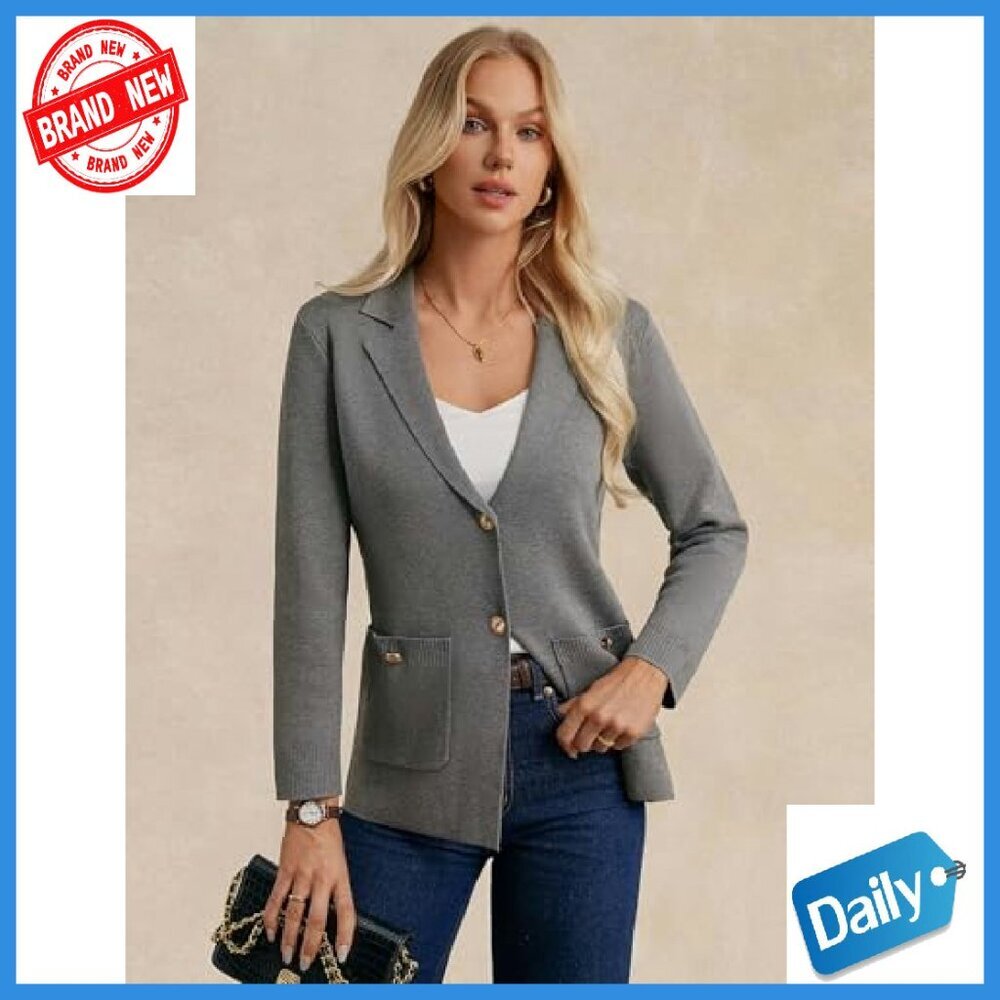 Soft Knit Blazer Cardigan Open Front Pockets Work Casual Fall Essential - Picture 6 of 8
